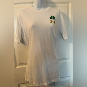 Under Armour Women's White Tee with Green Clover and Gold Logo